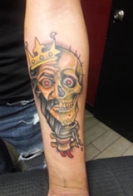 男生手臂上彩绘水彩素描霸气骷髅纹身图片