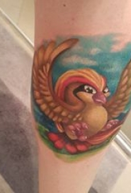 纹身鸟 女生小腿上彩色的小鸟纹身图片