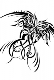 黑色线条素描创意别致飞舞的蝴蝶纹身手稿