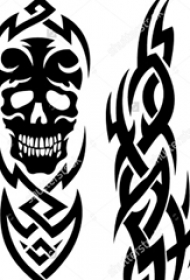 黑色线条创意霸气精致的骷髅图腾纹身手稿