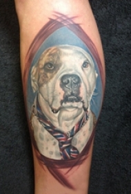 男生手臂上彩绘水彩素描创意小狗纹身图片
