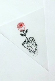 黑色线条几何元素红玫瑰盆栽纹身手稿