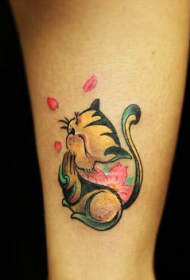 女孩子腿部可爱好看的猫咪纹身图案