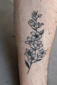 男生手臂上黑灰素描文艺花朵纹身图片