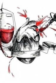红黑素描创意经典输血心脏纹身手稿