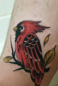 纹身鸟 男生小腿上彩色的小鸟纹身图片