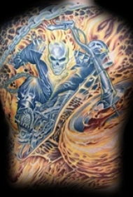 霸气的彩绘抽象线条火焰和幽灵骑士纹身图案