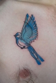 男生胸部彩绘渐变简单抽象线条小动物鸟纹身图片
