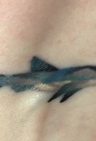 男生手臂上彩绘水彩素描创意有趣鲨鱼纹身图片