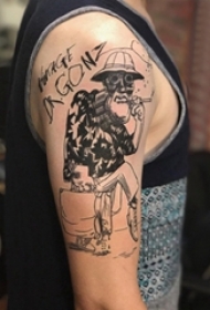 男生手臂上黑色线条素描创意文艺人物纹身图片