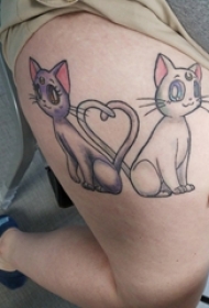 男生臀部彩绘渐变简单线条卡通小动物猫咪纹身图片