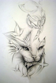 黑灰素描创意文艺唯美可爱猫咪纹身手稿