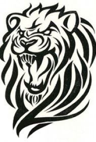黑色线条素描创意霸气狮子头纹身手稿