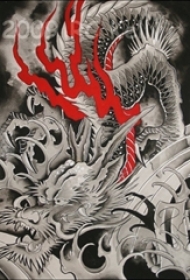 红黑素描创意霸气经典龙图腾纹身手稿