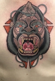男生胸部彩绘简单线条小动物猩猩纹身图片