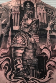 满背骷髅与圣骑士霸气纹身图案