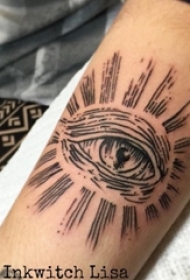 男生手臂上黑灰素描创意上帝之眼纹身图片