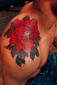 男生肩部彩绘植物素材文艺花朵纹身图片