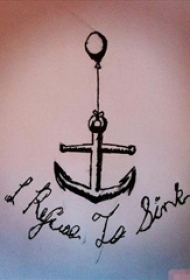 黑色简约线条船锚气球与英文短语纹身手稿素材