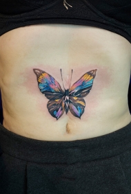 腹部水彩蝴蝶舞动个性纹身图案