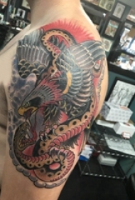彩色老鹰纹身 男生手臂上彩色老鹰纹身和蛇纹身图案