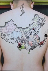后背个性中国地图彩绘纹身图案