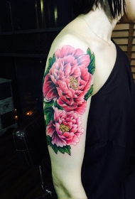 手臂红色花中之王牡丹花彩绘纹身图案