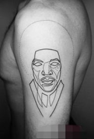 手臂上黑白几何元素简单个性线条人物肖像纹身图片