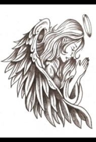 黑灰素描文艺唯美天使翅膀纹身手稿