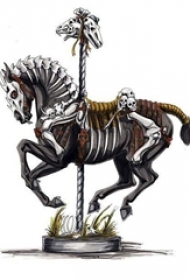 霸气的彩绘简单线条骷髅和动物马纹身手稿