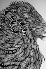 狮子头纹身手稿 黑灰纹身素描狮子头纹身手稿