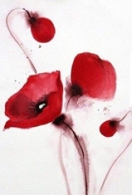 彩绘水彩红色水墨文艺小清新唯美花朵纹身手稿