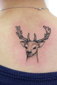 唯美时尚的鹿头背部纹身图案