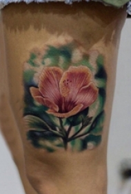 女生大腿上彩绘水彩素描创意唯美花朵纹身图片