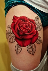 大腿潮流唯美的玫瑰花纹身图案