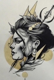 黑灰素描创意文艺唯美经典女生人物肖像纹身手稿