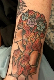 女生手臂上彩绘水彩素描文艺女生肖像纹身图片