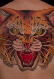 男生背部彩绘水彩素描创意霸气老虎头纹身图片