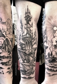 帆船纹身图片 男生手臂上帆船纹身图片