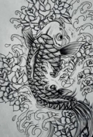 黑色线条素描创意文艺锦鲤纹身手稿
