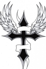 男性超喜爱的黑色的翅膀十字架纹身手稿素材