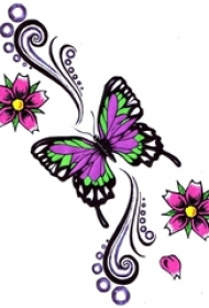 彩绘水彩素描创意文艺唯美花朵可爱蝴蝶纹身手稿