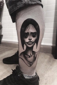 男生小腿上黑灰素描点刺技巧创意女生人物纹身图片