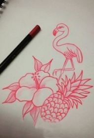 粉红色素描唯美玫瑰可爱菠萝动物鹤纹身手稿