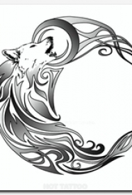 黑灰素描创意狐狸动物月亮轮廓纹身手稿