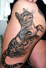 女性腿部时尚好看的猫咪纹身图案