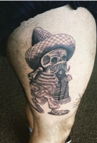 骷髅纹身 男生大腿上黑色的骷髅纹身图片