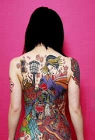 12款漂亮的抽象线条人物肖像日本艺伎纹身图案