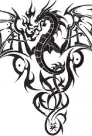 黑灰素描创意精致霸气恐龙图腾复古纹身手稿