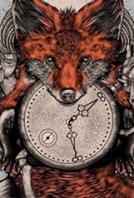 彩绘水彩素描创意文艺唯美可爱狐狸纹身手稿
